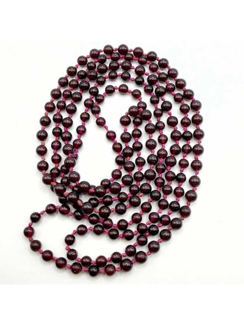 Vintage Genuine Natural Garnet Hand Knotted 4mm Bead Necklace, 38” Long
